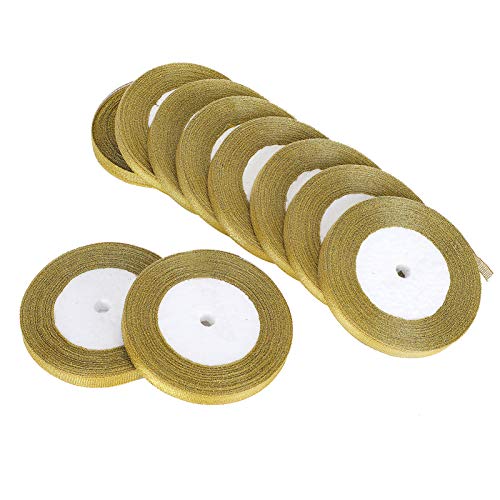 10 Stück Goldenes Geschenkband – 25 Yards/Rolle Goldenes Band Zum Selbermachen, Schleife, Kunsthandwerk, Weihnachten, Hochzeitstorte, Verband, 1 Cm von Kikumi