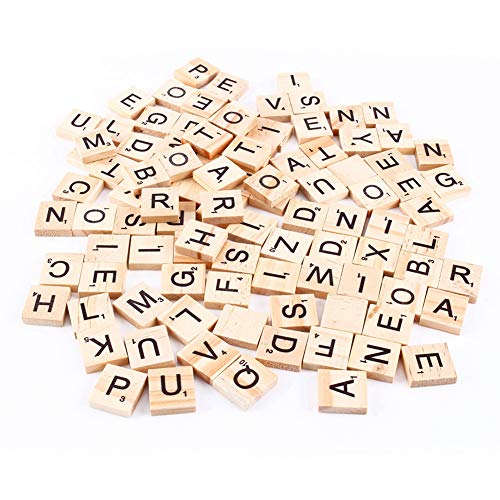 100 Stück Puzzle-Fliesen, Buchstaben, Alphabet, Holzteile, Zahlen, Anhänger, Rechtschreibung von Kikumi