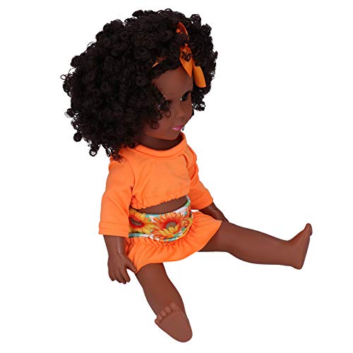 14 Zoll Wiedergeborene Babypuppe, Afrikanische Schwarze Mädchenpuppe, Realistische Babys, Mädchen, Kind, Spielzeug (Q14-25 orangefarbener Blumenrock) von Kikumi