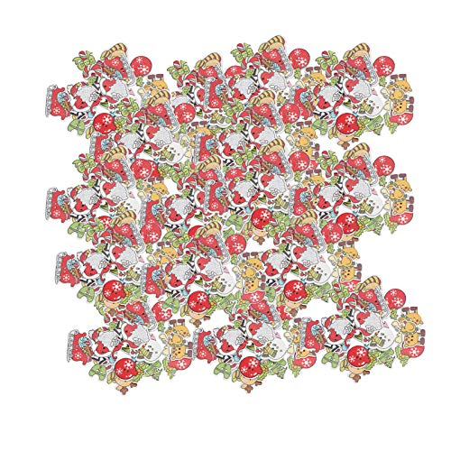 200 Stück Süße Mischung Zum Nähen von Holzknöpfen mit Flacher Rückseite, Schneeflocke, Schneemann, Elch, Bastelzubehör für Weihnachten, DIY von Kikumi