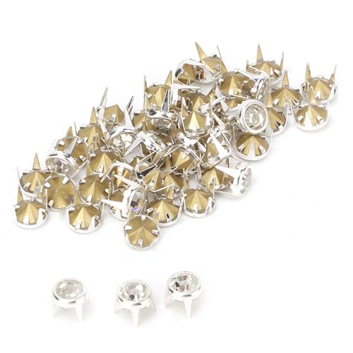 50 Set Silber/Gold Basis DIY Mode Strass Krallen Perlen Nailhead Nieten Punk Diamant Spikes Nieten für DIY Leder Handwerk (7 mm großer weißer Diamant mit Silberrand und) von Kikumi