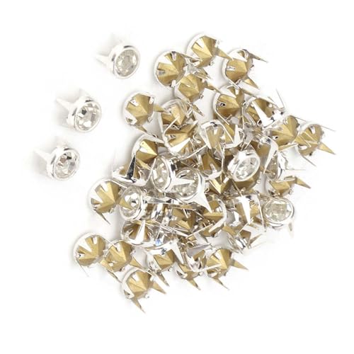 50 Set Silber/Gold Basis DIY Mode Strass Krallen Perlen Nailhead Nieten Punk Diamant Spikes Nieten für DIY Leder Handwerk (7 mm großer weißer Diamant mit Silberrand und) von Kikumi