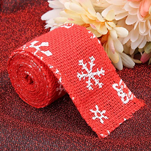 6,6 Fuß Schneeflocken-Karoband-Rolle – DIY-handwerkliches Sackleinenband, Weihnachtsband, Geschenkband für Weihnachten, Basteln, Party-Dekoration (6 cm große rote Schneeflocke) von Kikumi