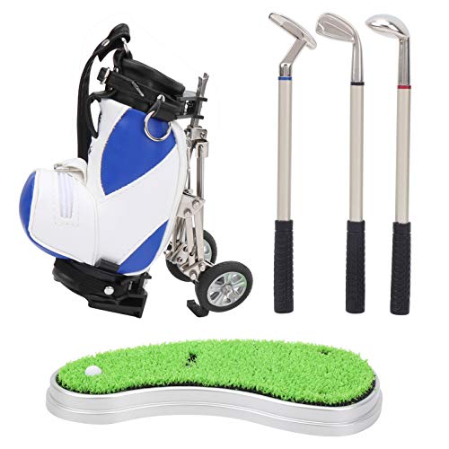 Kikumi Büro-Golfstiftset, 3 Kugelschreiber und Minitasche, Golfstifttasche aus Zinklegierung mit Sockel (Blau Weiß) von Kikumi