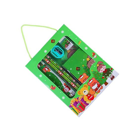 Kikumi Weihnachts-Briefpapier-Set, Vielseitig Einsetzbar, Innovativ, Exquisit, Niedlich, Cartoon-Bleistift, Radiergummi, Lineal, Spitzer, Notizblock-Set von Kikumi