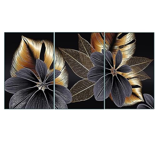 Kikuo 3 Stück 5D Diamond Painting Kit, Blatt Diamant Painting Kinder Erwachsene, 5D Blume Diamond Painting Set, Malen nach Zahlen Diamant Anfänger für Home Room Wall Décor (30 x 40cm) von Kikuo