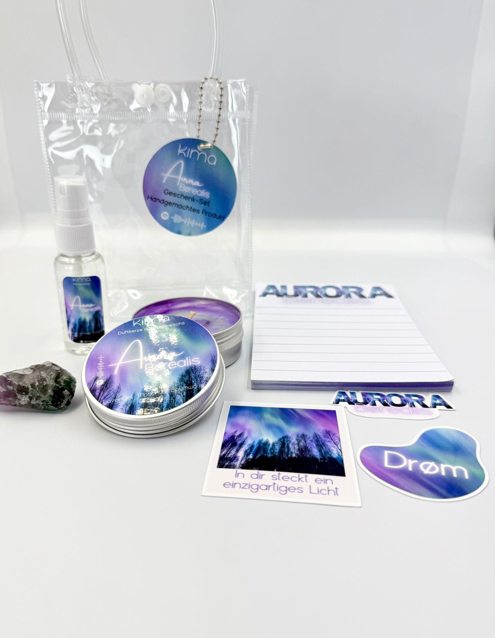 Aurora Borealis Polarlicht Nordlichter Mit Naturstein Duftkerze Sticker Home Spray Geschenk-Set Geburtstag Mitbringsel Geschenkidee von KimaHomeShop