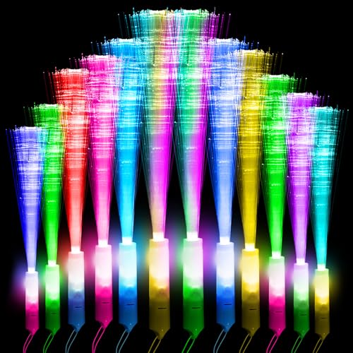 Bunte Leuchtstäbe Glasfaser 12 Stück-LED Leuchtstab mit Batterie, Geschenk-Spielzeug für Kinder partys, geeignet für Nachtpartys, Discos, Konzerte, Weihnachten, Club, Karneval, Hochzeiten von Kimimara