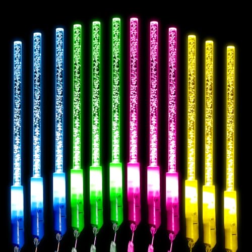 Kimimara LED Glasfaser Leuchtstäbe 12 Stück - Acrylblasen Leuchtstäbe Glasfaser Leuchtstäbe Set Leuchtstäbe Partyspielzeug Zubehör Neonfarben Wechselnd für Halloween, Partys, Konzerte, Hochzeit von Kimimara