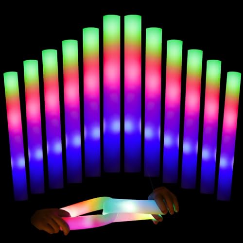 LED Party Schaumstoff Leuchtstäbe Deko Glow Spielzeug Set Knicklichter Kinder Erwachsene verfügbar Sticks für Geburtstag Party, Hochzeit, Halloween, Weihnachten, Silvester Licht Zauberstab (12) von Kimimara