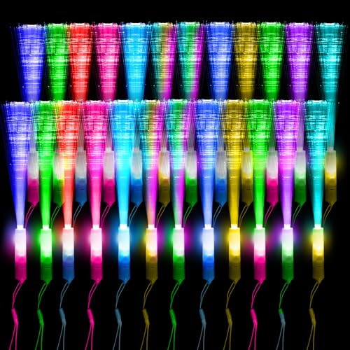 Leuchtstäbe Glasfaser Bunte 24 Stück-LED Leuchtstab mit Batterie, Geschenk-Spielzeug für Kinder partys, geeignet für Nachtpartys, Discos, Konzerte, Weihnachten, Club, Karneval von Kimimara