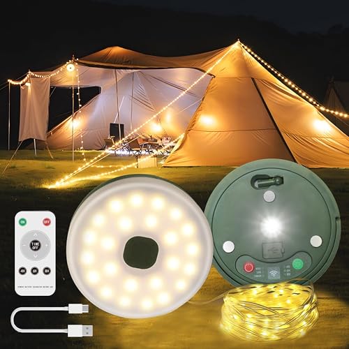 10.02M Camping Lichterkette Aufrollbar, Vielseitige Tragbare USB Aufladung LED Lichterkette mit 9 Beleuchtungsmodi und Wasserdicht, Outdoor Lichterketten Taschenlampe für Camping, Zelt, Wandern von Kimuwote