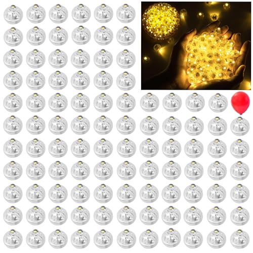 100 Stück LED Ballons Lichter, Mini Warmweiß 1.5 cm Hoch Led Ballonlichter, Runde LED Ballons Lichter, Runde Party Licht für Geburtstag Hochzeit Papierlaterne Halloween Weihnachten Dekoration von Kimuwote