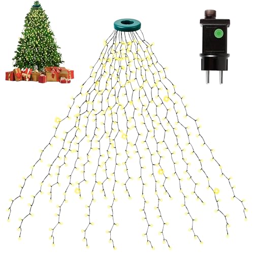 2M Christbaumbeleuchtung mit Ring, 400LED Lichterkette Weihnachtsbaum, Weihnachtsbeleuchtung mit 16 Stränge, 8 Modi Timer, IP45 Wasserdicht,LED Lichterkette für Tannenbaum,Partys,Weihnachten,Warmweiß von Kimuwote