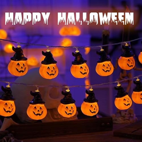 Halloween Lichterkette, 3 Meter 20 LED Halloween Deko Indoor, Hut Kürbis Lichterkette Deko für Innen und Außen, Party, Garten, Festen,Halloween Deko (Warmweiß) von Kimuwote