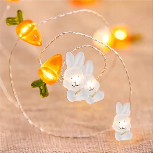 Kimuwote 20 LED Bunny Karotte Lichterkette, 2.03M Osterdekoration Lichterkette, Lichterkette Ostern String Bunny Shaped Batteriebetrieben für drinnen und draußen von Kimuwote