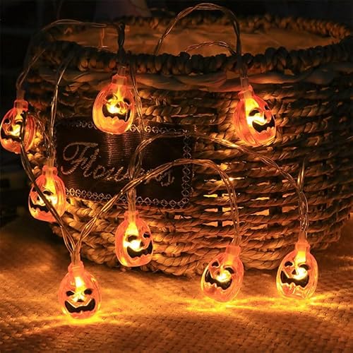 Kimuwote Halloween Deko Lichterkette 3 Meter 20 LEDs Orange Kürbis Batteriebetrieben LED Wasserdichte Kürbis Lichter Halloween Beleuchtung Dekoration für Weihnachten Party von Kimuwote