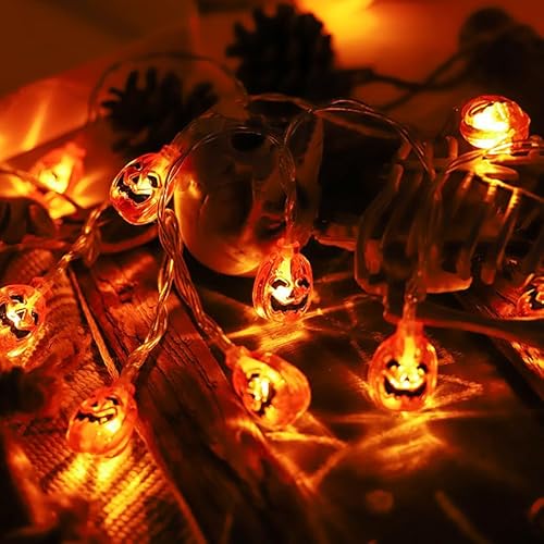 Kimuwote Halloween Lichterkette 3 Meter Orange Kürbis Batterie, 20 LED Halloween Deco,Kürbis Lichter Dekoration für Weihnachten Party von Kimuwote