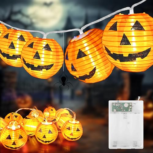 Kimuwote Halloween Lichterkette Batterie, 6M 20 LED Orange Kürbis Lampion Lichterkette Batteriebetrieben, 2 Modi Wasserdicht Lichterkette für Außen Innen Deko, Party, Halloween Dekorations von Kimuwote