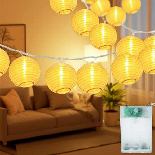 Kimuwote LED Lampion Lichterkette Batterie, 20 LEDs 7M Lampions Lichterkette innen Wetterfest mit Timer, Warmweiß, 2 Modi Lampion Lichterkette für Garten, Balkon, Party von Kimuwote