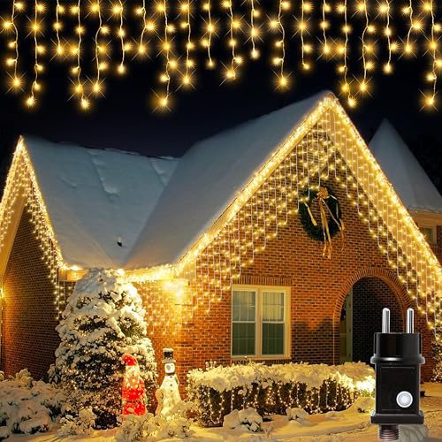 Kimuwote Lichterkette Eisregen Außen, 10M 400LED Lichtervorhang LED mit Timer, LED Eiszapfen, IP44 wasserdicht 8 Modi für Innen Außen Weihnachten, Schlafzimmer, Party, Dachkante, Balkon, Garten Deko von Kimuwote