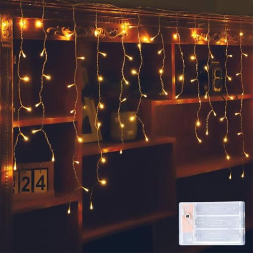 Kimuwote Lichterkette Eisregen Batterie, 6M 180 LED Lichtervorhan 8 Modes, Lichtervorhang Innen Deko für Wand, Party,Ramadan, Hochzeit, Weihnachten (Warmweiß) von Kimuwote