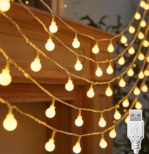 Kimuwote Lichterkette Innen, 7M 40LED Kugel Lichterkette, LED lichterkette Usb-Stromversorgung,ideal für Außen, Weihnachten, Hochzeit, Party, Garten (Warmweiß) von Kimuwote