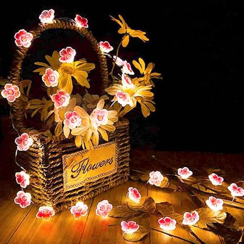 Kimuwote Lichterkette Kirschblüten,4M 40LED Lichterketten Innen Batterie,Lichterkette blumen Girlande mit Timing-Funktion,Lichterkette Rosa für Mädchen-Schlafzimmer,Hochzeit,Frühlings Deko von Kimuwote