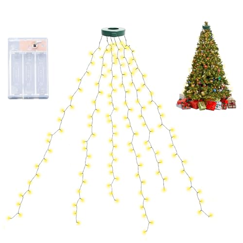 Kimuwote Lichterkette Weihnachtsbaum Batterie, 2M 120 LED Weihnachtsbaum Überwurf mit 6 Strängen, 8 modi, Weihnachtsbaum Lichterketten für Partys, Weihnachten, Deko, Hochzeit von Kimuwote