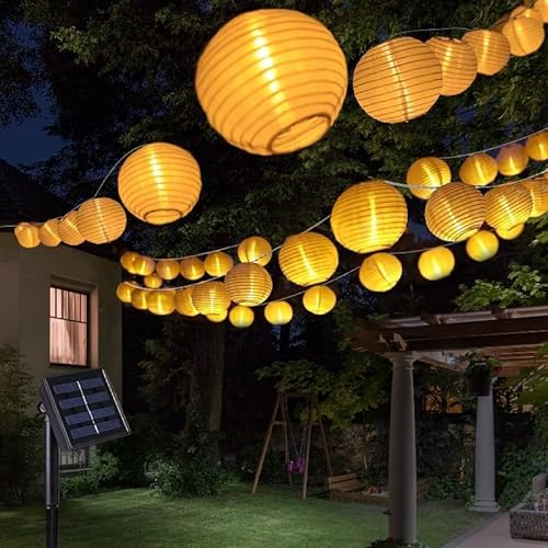 Kimuwote Solar Lichterkette Aussen, Lichterkette Lampion, 20 LED 5M Laternen 8 Modi 8H Timer Wasserdicht Solar Beleuchtung für Garten Bäume Terrasse Hochzeiten Party Fest Deko (Warmweiß) von Kimuwote