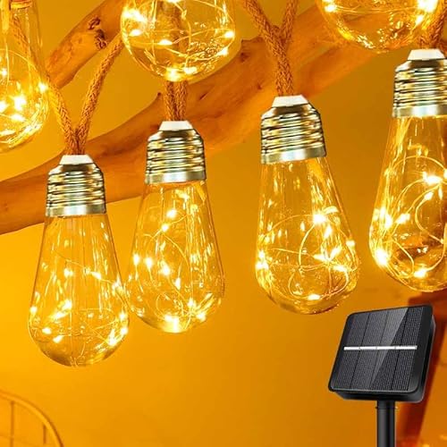 Kimuwote Solar Lichterkette Aussen 8M 16 Glühbirnen Lichterkette Außen Solar Wetterfest mit 8 Modi Memory-Funktion Timer für Vintage Deko Gärten Terassen Hochzeiten Partys Weihnachten von Kimuwote