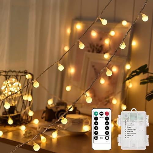 Kugel Lichterkette, 10M 100LED lichterkette batterie, lichterketten außen/innen 8 Modi Dimmbar mit Timer, lichterkette outdoor, Enegiesparend, ideal für Weihnachten, Hochzeit, Party, Garten (Warmweiß) von Kimuwote