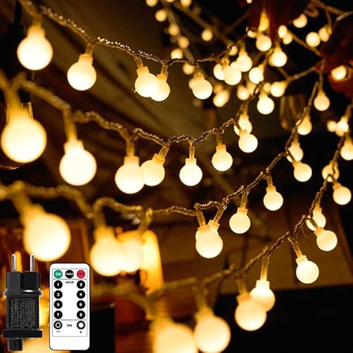 LED Lichterkette Außen, 20M 150LED Kugel Lichterkette, Lichterkette mit Stecker für Innen und Außen, 8 Leuchtmode,IP45 Wasserdicht, ideal für Weihnachten, Hochzeit, Party, Garten, Warmweiß von Kimuwote