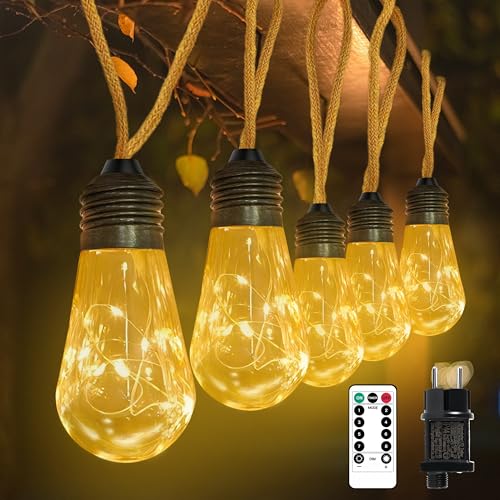 LED Lichterkette Außen, 7M 20LED Vintage Lichterkette Strom mit Hanfseil, Glühbirnen Lichterkette,8 Modi,Timer,Deko für Gärten Party Balkon Hochzeit Zimmer Camping Deko (Warmweiß) von Kimuwote