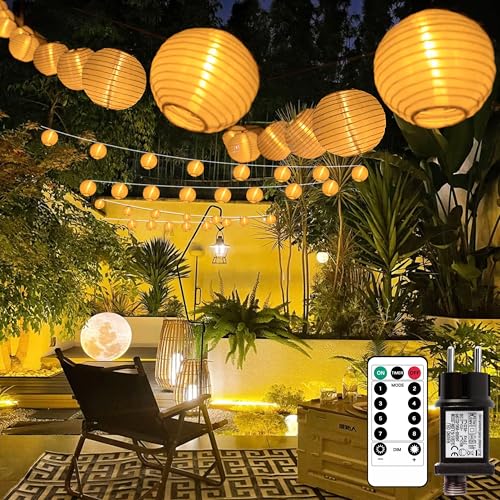 Lampions Lichterkette Außen mit Netzstecker, 11.03M 30LED mit 8 Modi & Timer, Warmweiß Lichterkette Lampion mit Fernbedienung, Outdoor Laterne Beleuchtung Wetterfest für Terrasse Balkon Garten Hof von Kimuwote