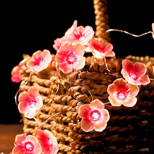 Lichterkette Kirschblüten Innen, 2M 20 LED Lichterkette Blumen Girlande Batterie mit Timer Funktion, 2 Modi rosa Lichterkette für Innen/Außen Frühling Deko, Geschenke für Frauen von Kimuwote