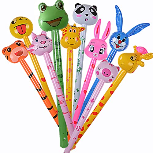 10 Stück Aufblasbare Tiere Stick, Aufblasbare Safari-Tiere Stick Mit Sound, Dschungel Safari Aufblasbare Spielzeuge, Tiger Giraffe Panda Ballon Stick, Hammer Blasttiere Für Kinderpool, Strandspielzeug von KinMokusei