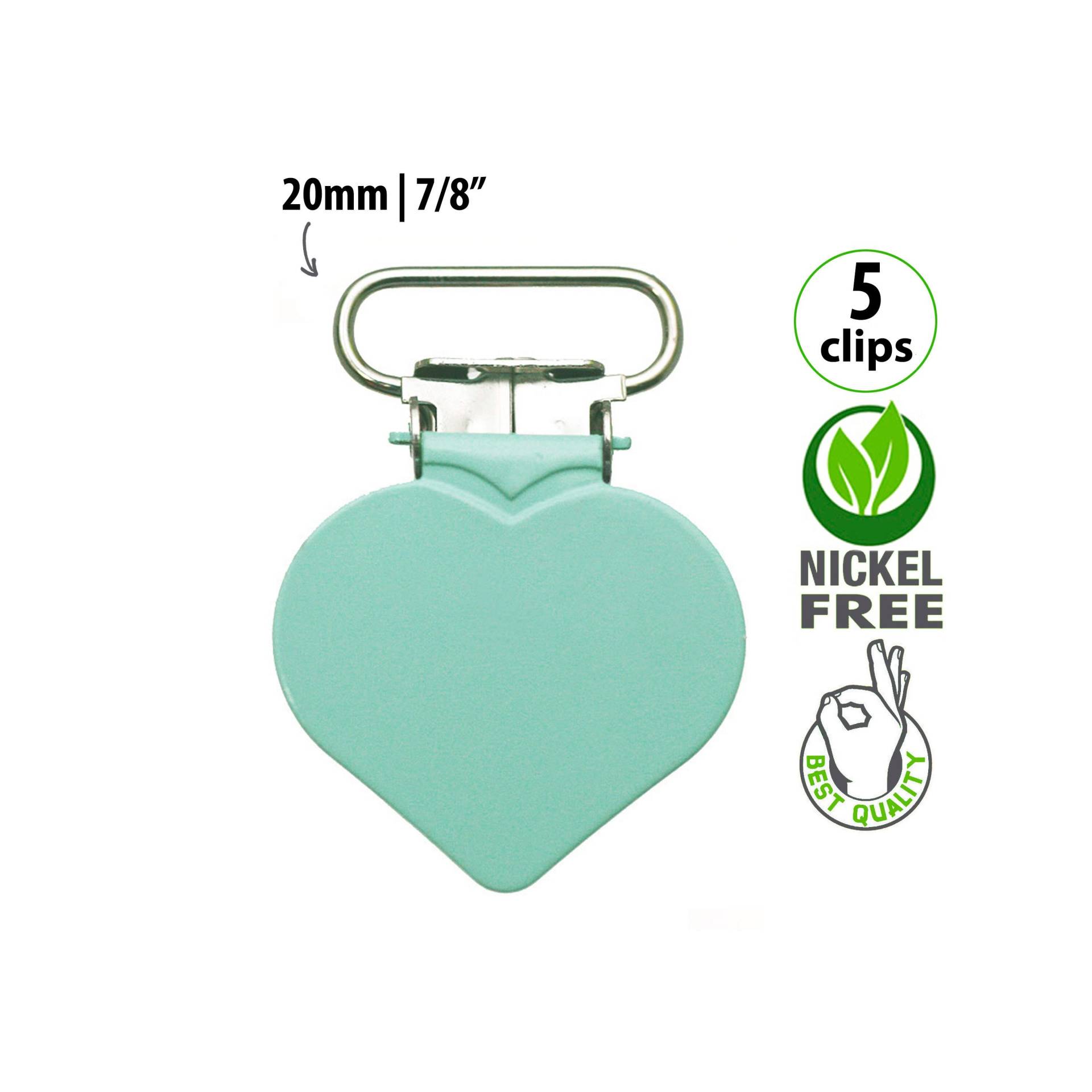 5 Mint Herz Metall Schnullerclips 7/20, 3 cm Hosenträger Clips, Schnuller Clip Zubehör, Diy, Für von Kinderklipz