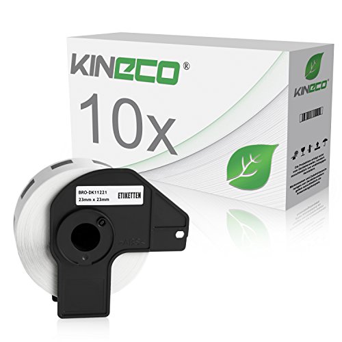 Kineco 10x Quadratische Etiketten kompatibel für Brother DK11221 - je 1000 Stück 23mm x 23mm P-Touch QL-1050 1060N 500 550 560 570 580 700 500 A BS BW 560 VP YX 580N 650TD 710W 720NW von Kineco