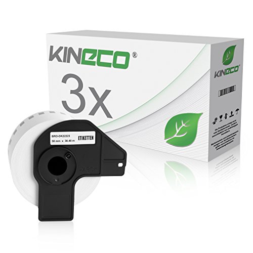 Kineco 3X Endlos-Etikett kompatibel für Brother DK22223 50mm x 30,48m P-Touch QL-1050 1060N 500 550 560 570 580 700 500 A BS BW 560 VP YX 580N 650TD 710W 720NW von Kineco