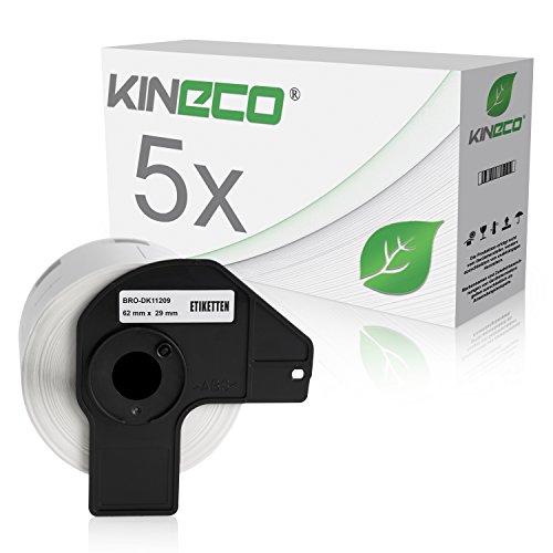 Kineco 5X Adress-Etiketten 29mm x 62mm kompatibel für Brother DK11209 - je 800 Stück P-Touch QL-1050 1060N 500 550 560 570 580 700 500 A BS BW 560 VP YX 580N 650TD 710W 720NW von Kineco