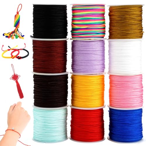 Nylonfaden Nylonschnur 12 Farben 0.8mm x 20m Chinesische Knotenschnur Perlenfaden Schnur Geflochtene Makrame Faden Beading String für DIY Halskette Armband Handwerk Bastel Schmuckherstellung von KineticKraft