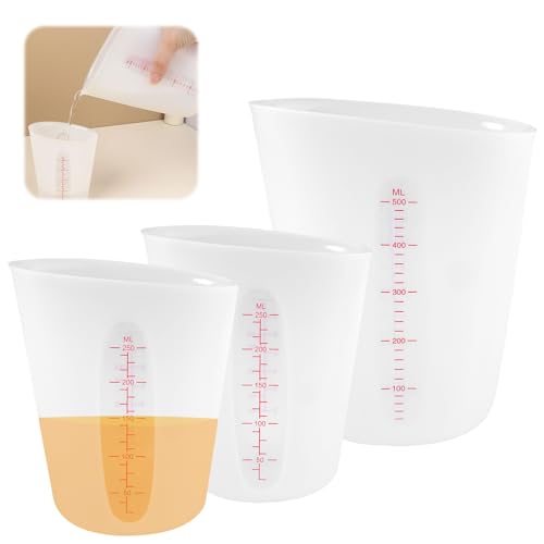 3 Stück Silikon Messbecher Krüge, 500ml/250ml Silicone Measuring Cups, Epoxidharz Mischbecher mit Skala Clear, Wiederverwendbare Silikon Mixbecher, für Epoxidharz Gießformen, DIY Handmade, Basteln von KineticKraft