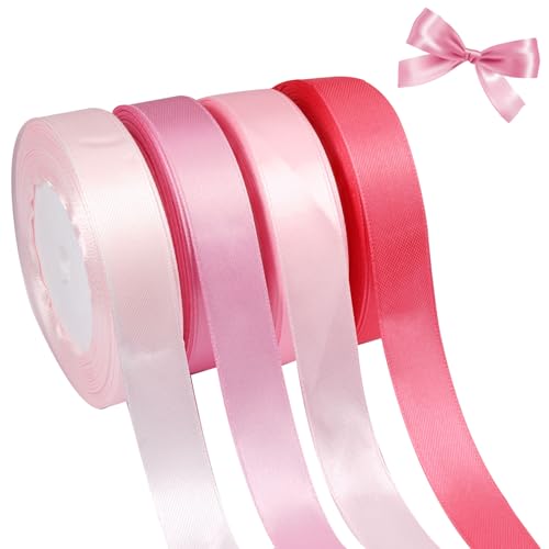 4 Farben Geschenkband Rosa 20mm x 22.9m Schleifenband Rosa Glatt und Zart, Hohe Qualität für Valentinstag Satinband Rosa Band zum Geschenkverpackung, Bastelarbeiten, Geburtstag und Hochzeitsdekoration von KineticKraft