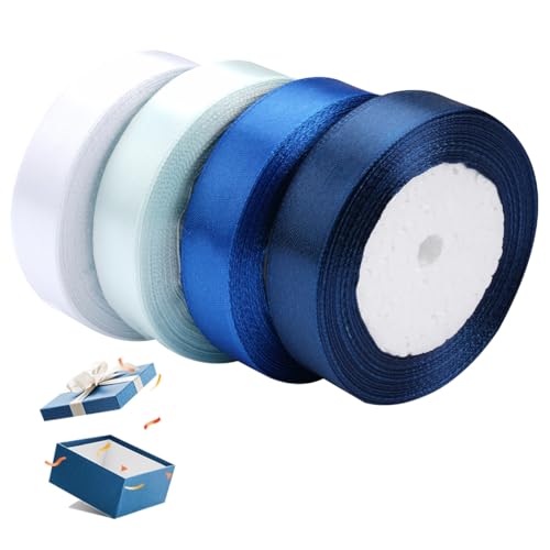 4 Rollen Geschenkband Blau Breit, 20mm×22m Satinband Blau, Schleifenband Blau, Satinband Marineblau, Blaues Geschenkband, Blaues Band für Geburtsta, Blumensträuße Deko, Geschenk Verpackung, Hochzeit von KineticKraft