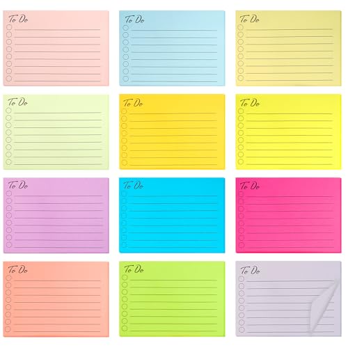 504 Blätter To Do Liste Haftnotizen10 X 7cm Haftnotiz Linierte 12 Blöcken Sticky Note Selbstklebend Leicht Reißbar, Stark Haftend für Planer Erinnerung für Büro Zuhause Schule Zubehör (Farbige) von KineticKraft