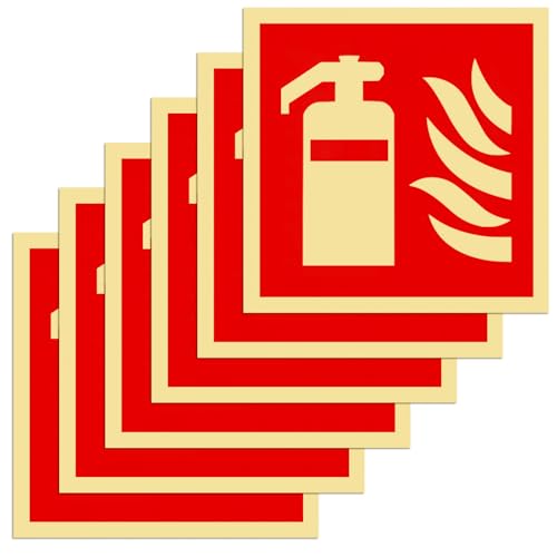 6 Stück Schild Feuerlöscher, 15 x 15 cm PVC Nachleuchtend Selbstklebende Brandschutzschild, Feuerlöscher Schilder, Feuerlöscher Aufkleber, Brandschutzzeichen für Haus, Büro, Baustelle und Auto Auto von KineticKraft