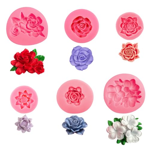 KineticKraft Silikon Seifen Form 6 Stück Rosa 3D Silikonformen Blumen Fondant Silikonform Blumen Kerzen Gießformen für Handgemachte Seife, Backen, Kuchen, Schokolade, DIY von KineticKraft