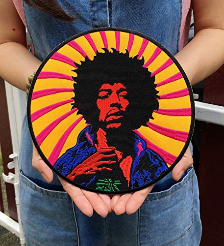 Große Rockband-Aufnäher, Hendrix-inspiriert, bestickt, zum Aufbügeln oder Aufnähen, Woodstock Sixties Music Rockstar, Größe wählbar (20,3 x 20,3 cm (ca.): 20 cm) von King Hobbs