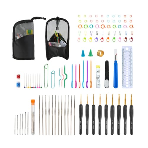 Häkelnadel-Set, ergonomische Häkelnadel, Strickzubehör, Kits mit Reißverschlusstasche, Garn, Häkelnadeln, Sicherheitsnadeln, Anfänger, Stricken von Kingke